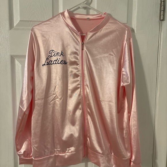 Pink Ladies Satin Jacket Grease Costume Pink Bomber Zip Up Size Large - Picture 4 of 5